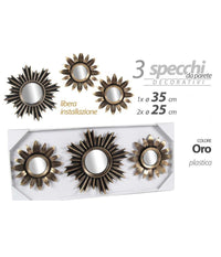 Set 3 Specchi Parete Decorativi Oro 25/35cm Plastica Libera Installazione 823893         
