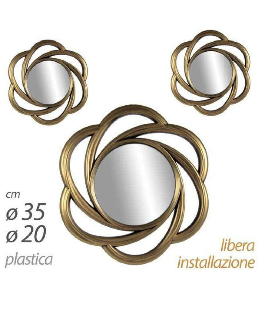 Set 3 Specchi Parete Decorativi Oro Anticato Libera Installazione 20-35cm 836855         