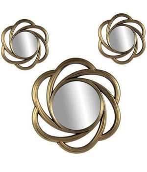 Set 3 Specchi Parete Decorativi Oro Anticato Libera Installazione 20-35cm 836855         
