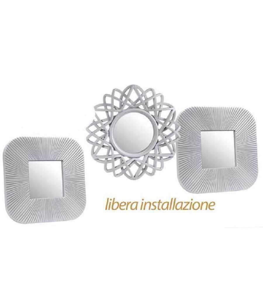Set 3 Specchi Parete Decorativi Quadri Libera Installazione 25cm Plastica 813030         