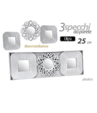 Set 3 Specchi Parete Decorativi Quadri Libera Installazione 25cm Plastica 813030         
