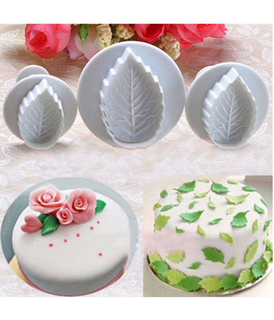 Set 3 Stampi Espulsione Forma Foglia Pasta Zucchero Cake Design Decora Dolci         