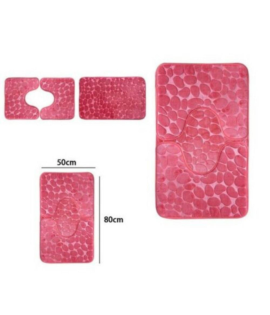 Set 3 Tappeti Tappetini Antiscivolo Per Bagno Arredo Colori Grigio Rosa Blu         