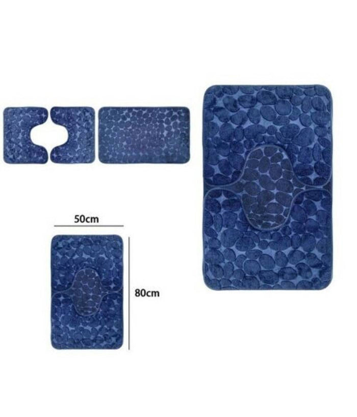 Set 3 Tappeti Tappetini Antiscivolo Per Bagno Arredo Colori Grigio Rosa Blu         