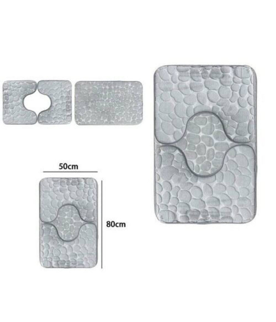 Set 3 Tappeti Tappetini Antiscivolo Per Bagno Arredo Colori Grigio Rosa Blu  Grigio       