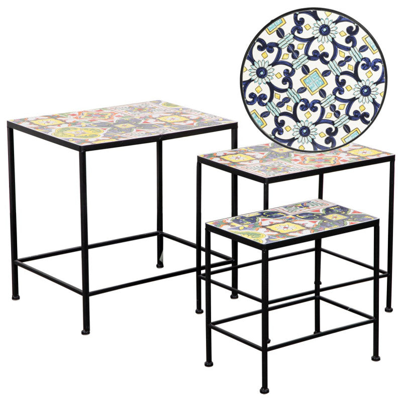 Set 3 Tavolini Modica Blu G:50x50x37 M:43x43x30 P:36x36x23