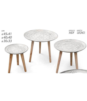 Set 3 Tavolini Piedi In Legno Salotto Giardino Decorati à¸45-40-30cm Tondi 783951         