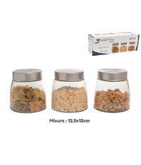 Set 3 Tris Barattoli Con Coperchio Vetro Contenitori Pasta Biscotti 850ml 747646         