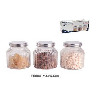 Set 3 Tris Barattoli Vetro Coperchio Alluminio Contenitori Biscotti 11.5x10.5cm         