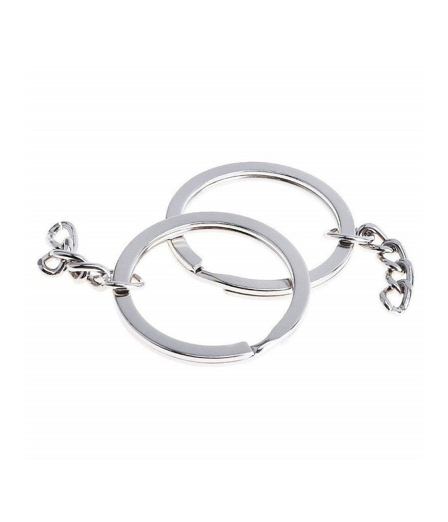 Set 30 Anelli Anello Spirale Con Catena Porta Chiavi Spaccati 30mm In Acciaio         
