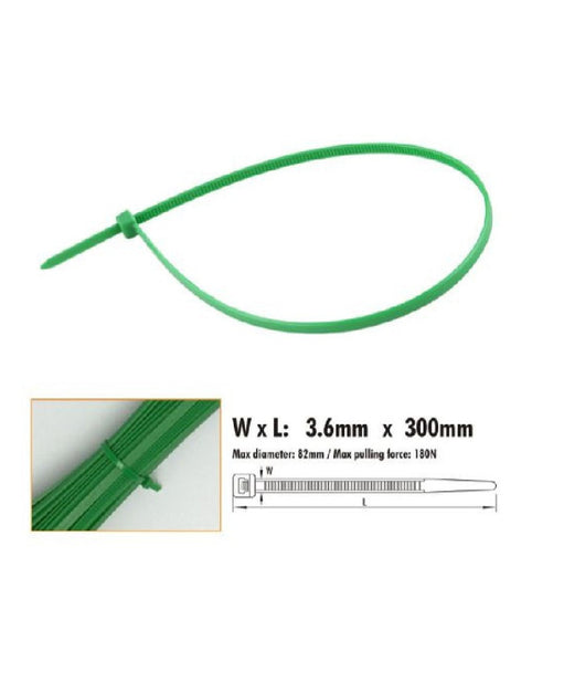 Set 30 Pz Fascette Cavi Cavo Verde Stringenti In Plastica Nylon 3.6x300 Mm 92397         