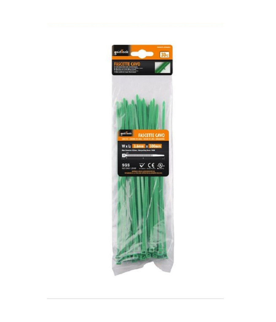 Set 30 Pz Fascette Cavi Cavo Verde Stringenti In Plastica Nylon 3.6x300 Mm 92397         