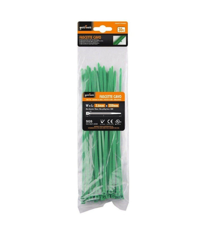 Set 30 Pz Fascette Cavi Cavo Verde Stringenti In Plastica Nylon 3.6x350 Mm 92398         