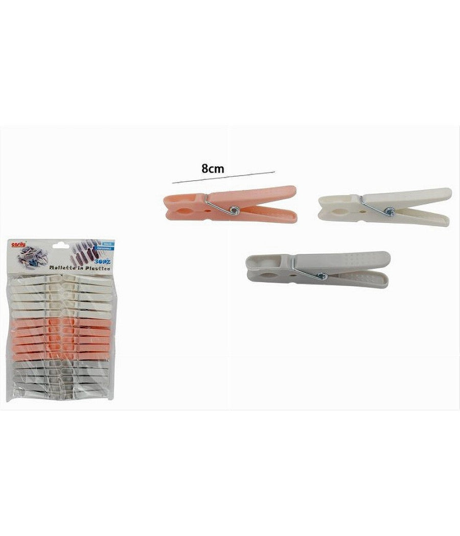 Set 30 Pz Mollette In Plastica Colorate 8 Cm Pinze Bucato Panni Multiuso 69540         