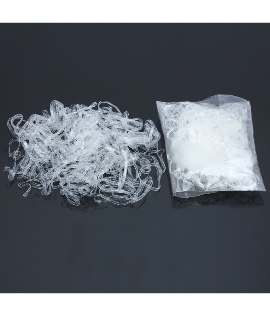 Set 300pz Mini Cerchi Elastici Trasparente 3cm In Caucciu' Per Capelli Trecce Coda         
