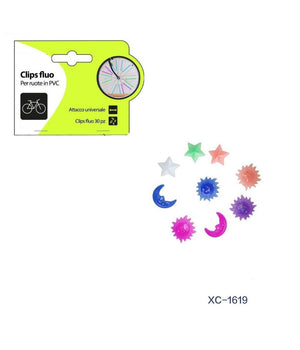 Set 30pz Clips Fluo Colorate Stelle Luna Sole In Pvc Per Raggi Ruote Bici Xc-1619         