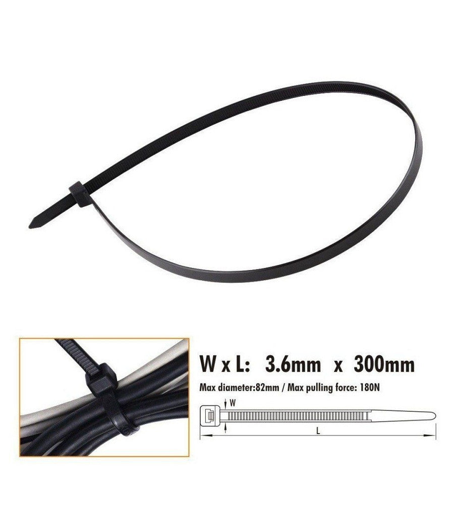 Set 30pz Fascette Cavi Cavo Nero Stringenti In Plastica Nylon 3.6 X 300 Mm 92383         