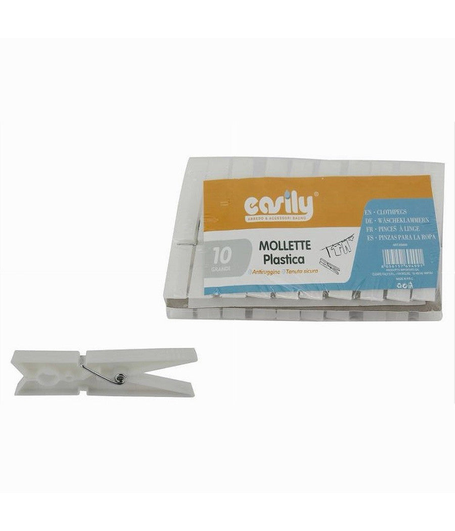 Set 30pz Mollette In Plastica Pinze Bucato Panni Antiruggine Grandi Bianco 69499         