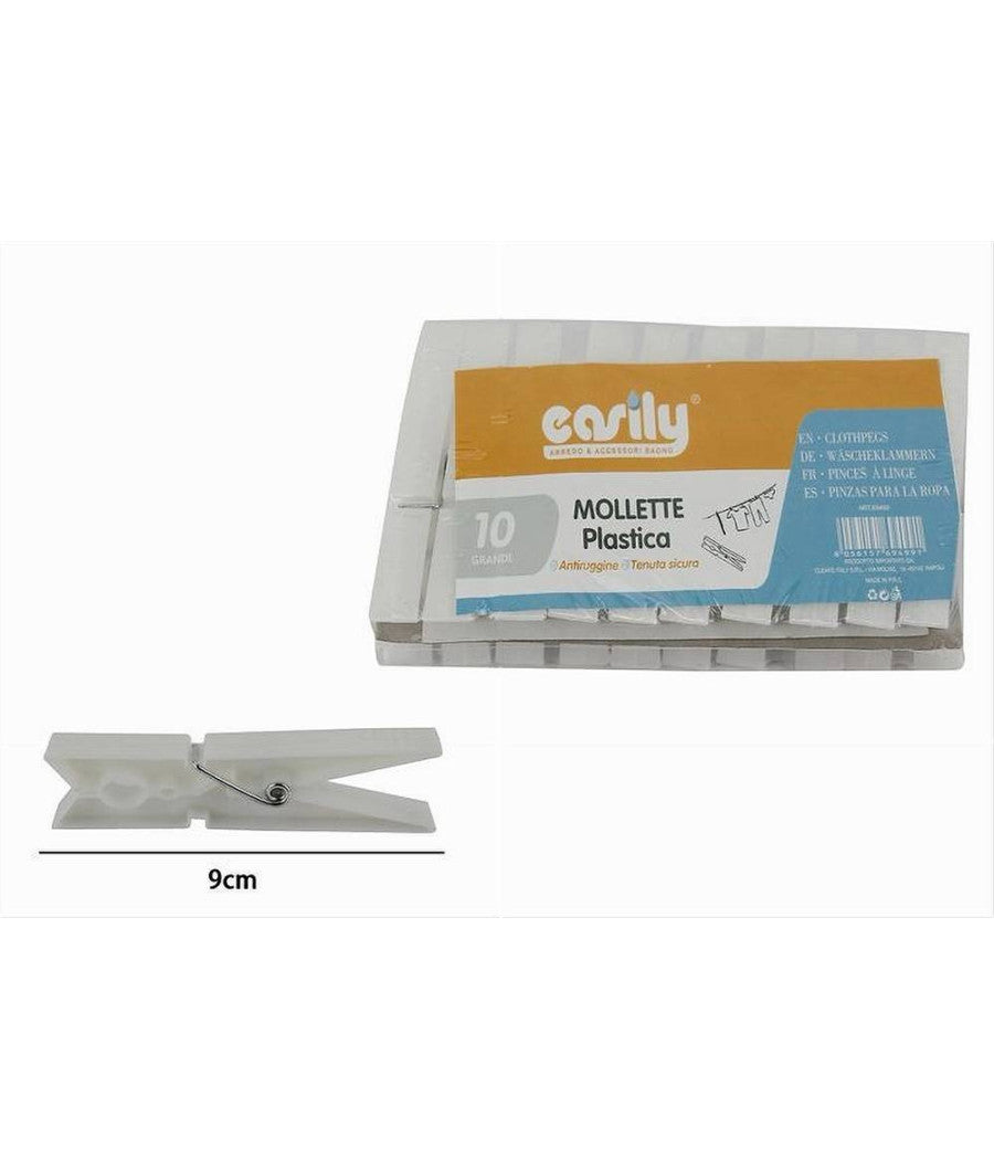 Set 30pz Mollette In Plastica Pinze Bucato Panni Antiruggine Grandi Bianco 69499         