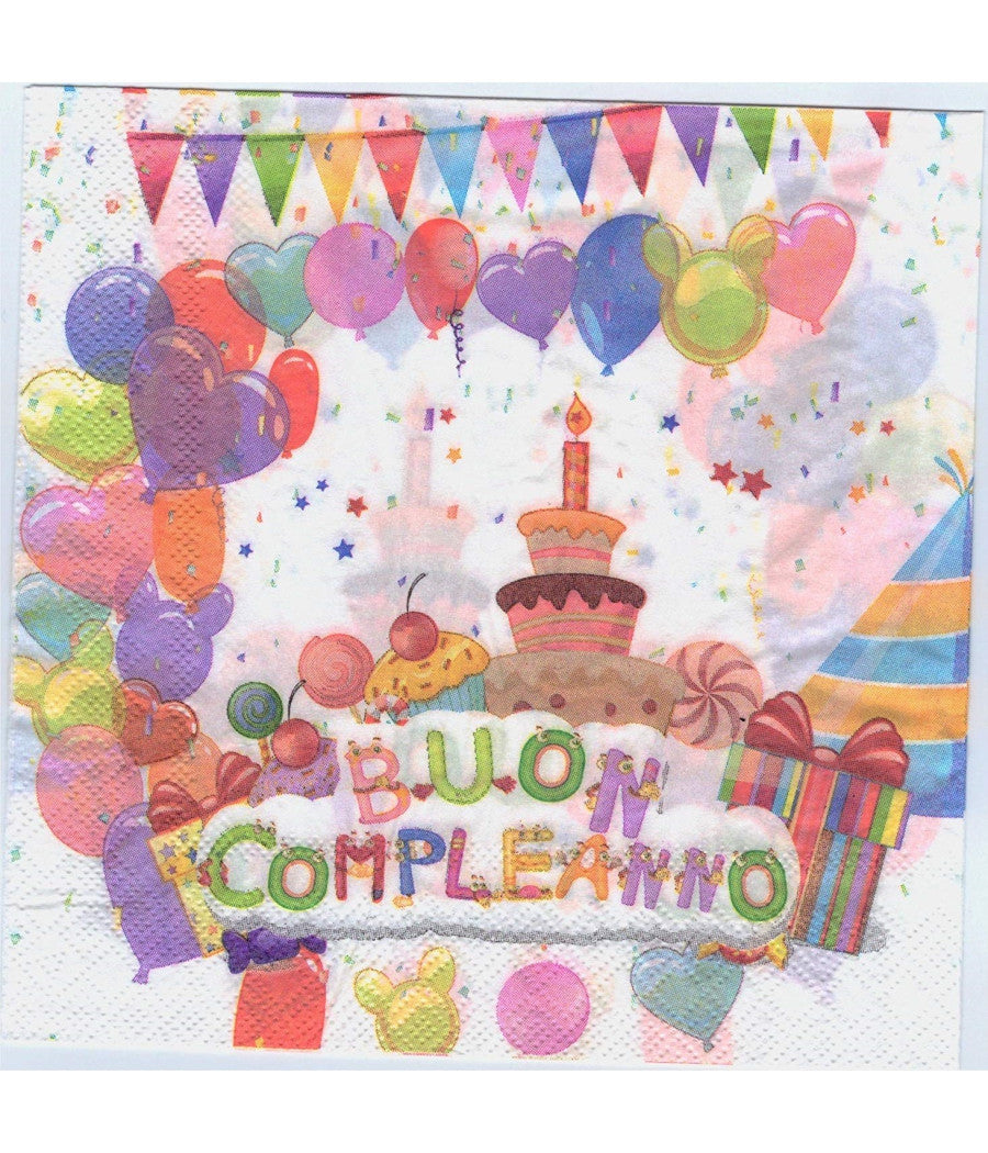 Set 36 Pezzi Tovaglioli Carta Feste Buon Compleanno 33x33cm Compleanno         