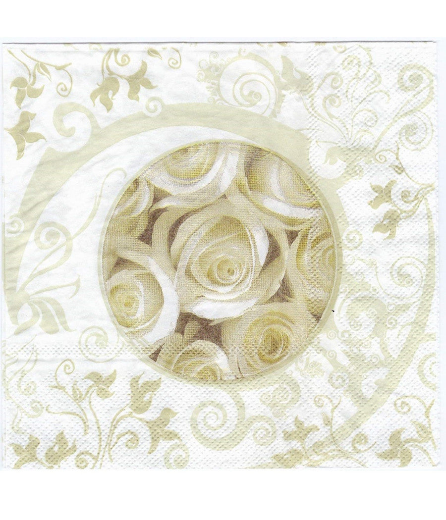 Set 36 Pezzi Tovaglioli Carta Usa E Getta Rose Bianco Beige 33x33cm Matrimonio         