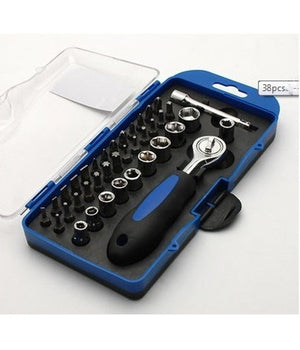 Set 38 Chiavi A Bussola Con Cricchetto Inserti Assortiti Kit Multi Attrezzi Prof         