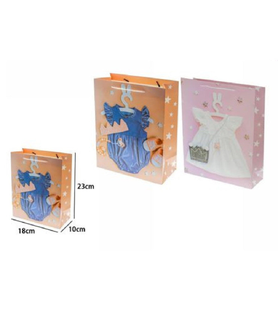 Set 3buste Busta Borsa Regalo Nascita Compleanno Bimba 23x18x10cm 69973 2modelli         