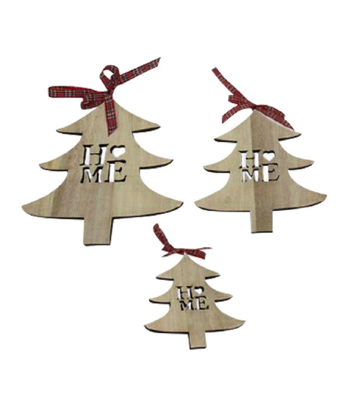 Set 3pz Appendini Forma Albero In Legno Varie Misure Decorazioni Natalizie         