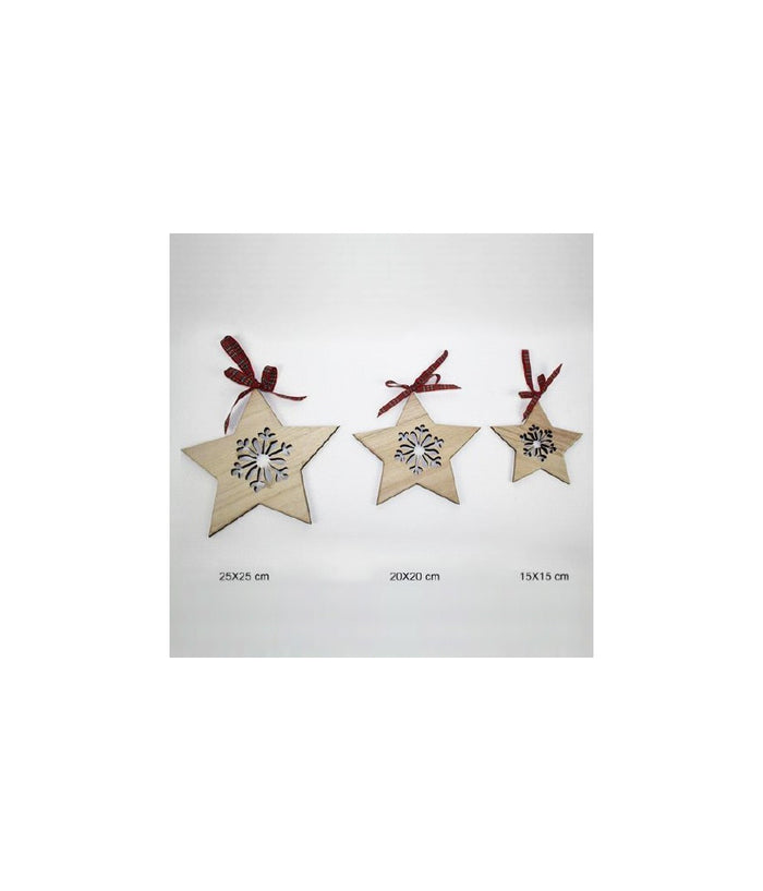 Set 3pz Appendini Forma Stella In Legno Varie Misure Decorazioni Natalizie         