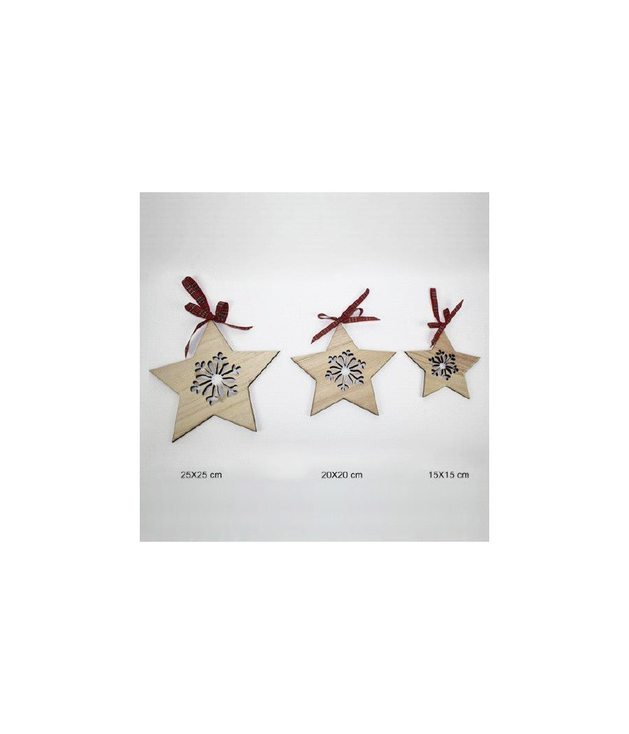 Set 3pz Appendini Forma Stella In Legno Varie Misure Decorazioni Natalizie         