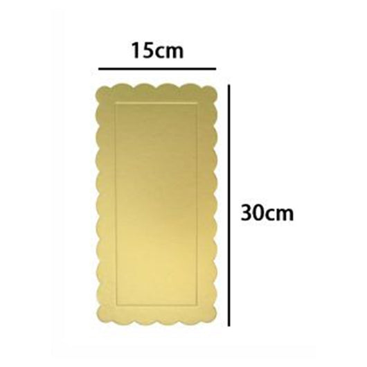 Trade Shop - Set 3pz Base Per Torta Rettangolare Piatto Sottotorta Dorato 15x30cm Con Bordino 31155         