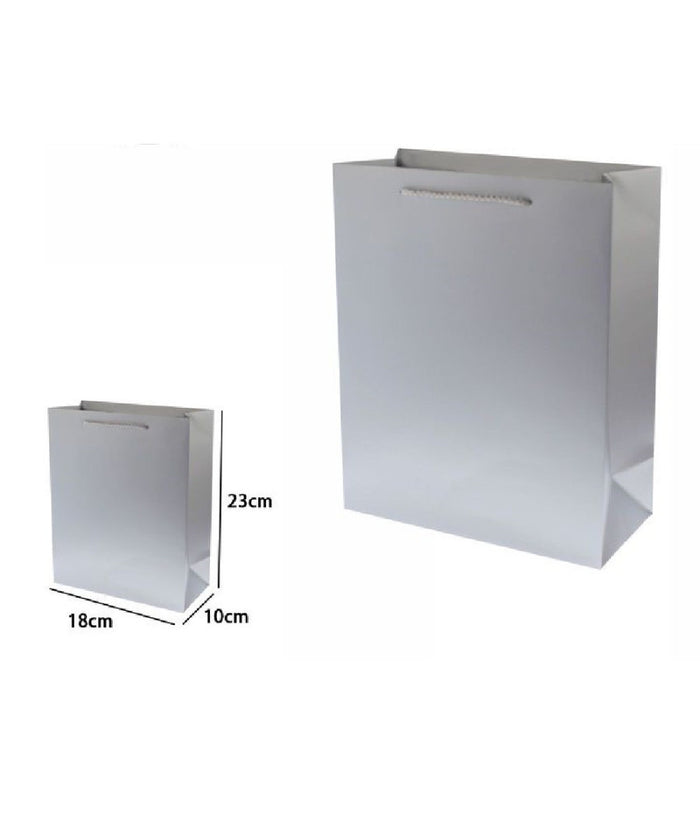 Set 3pz Buste Borsa Regalo Sacchetti 23x18x10 Cm 69911 Grigio Con Manico Cordino         