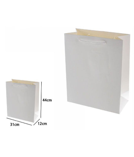 Set 3pz Buste Borsa Regalo Sacchetti 44x31x12cm 69901 Bianco Con Manico Cordino         