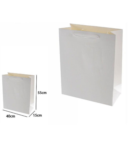 Set 3pz Buste Borsa Regalo Sacchetti 55x40x15cm 69902 Bianco Con Manico Cordino         