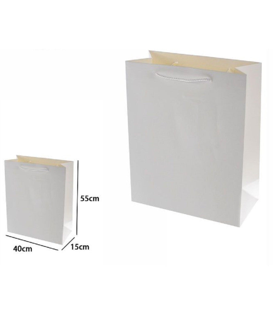 Set 3pz Buste Borsa Regalo Sacchetti 55x40x15cm 69902 Bianco Con Manico Cordino         