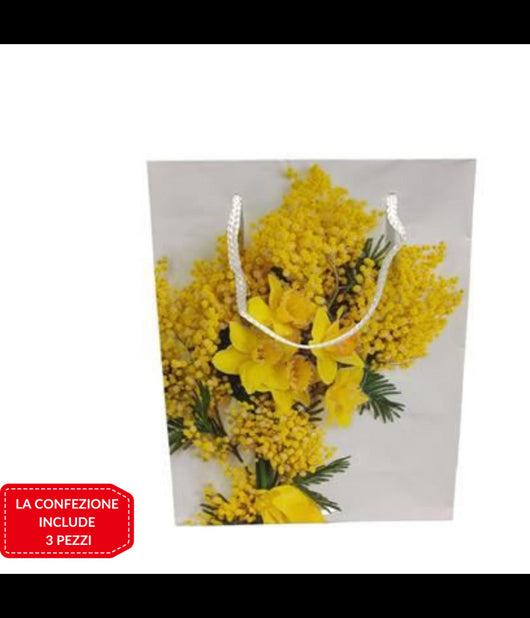 Trade Shop - Set 3pz Buste Busta Regalo Mimosa 25x8x20cm Borsa Idea Regalo Festa Della Donna -