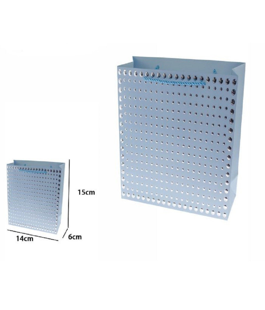 Set 3pz Buste Regalo Shopper Azzurra Borchie Maniglie Cordoncino 15x14x6cm 69941         