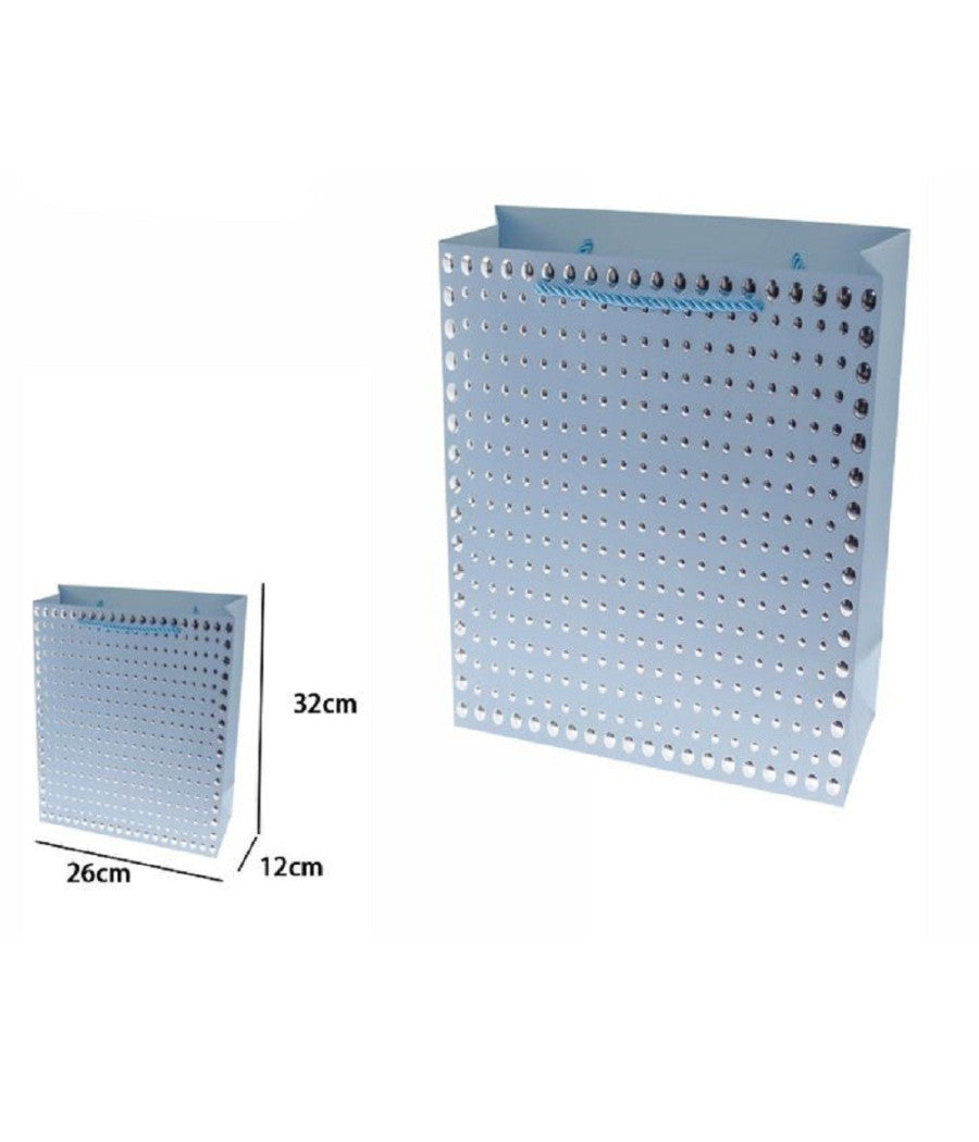 Set 3pz Buste Regalo Shopper Azzurra Borchie Maniglie Cordoncino 32x26x10cm 69943         