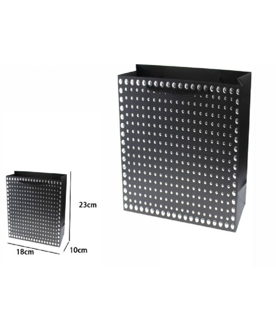 Set 3pz Buste Regalo Shopper Nera Borchie Maniglie A Cordoncino 23x18x10cm 69950         