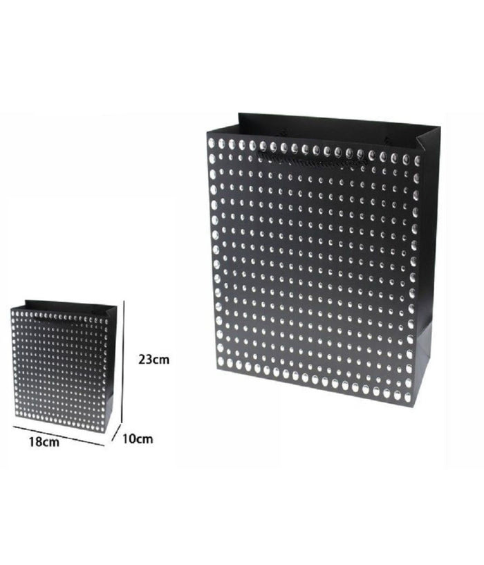 Set 3pz Buste Regalo Shopper Nera Borchie Maniglie A Cordoncino 23x18x10cm 69950         