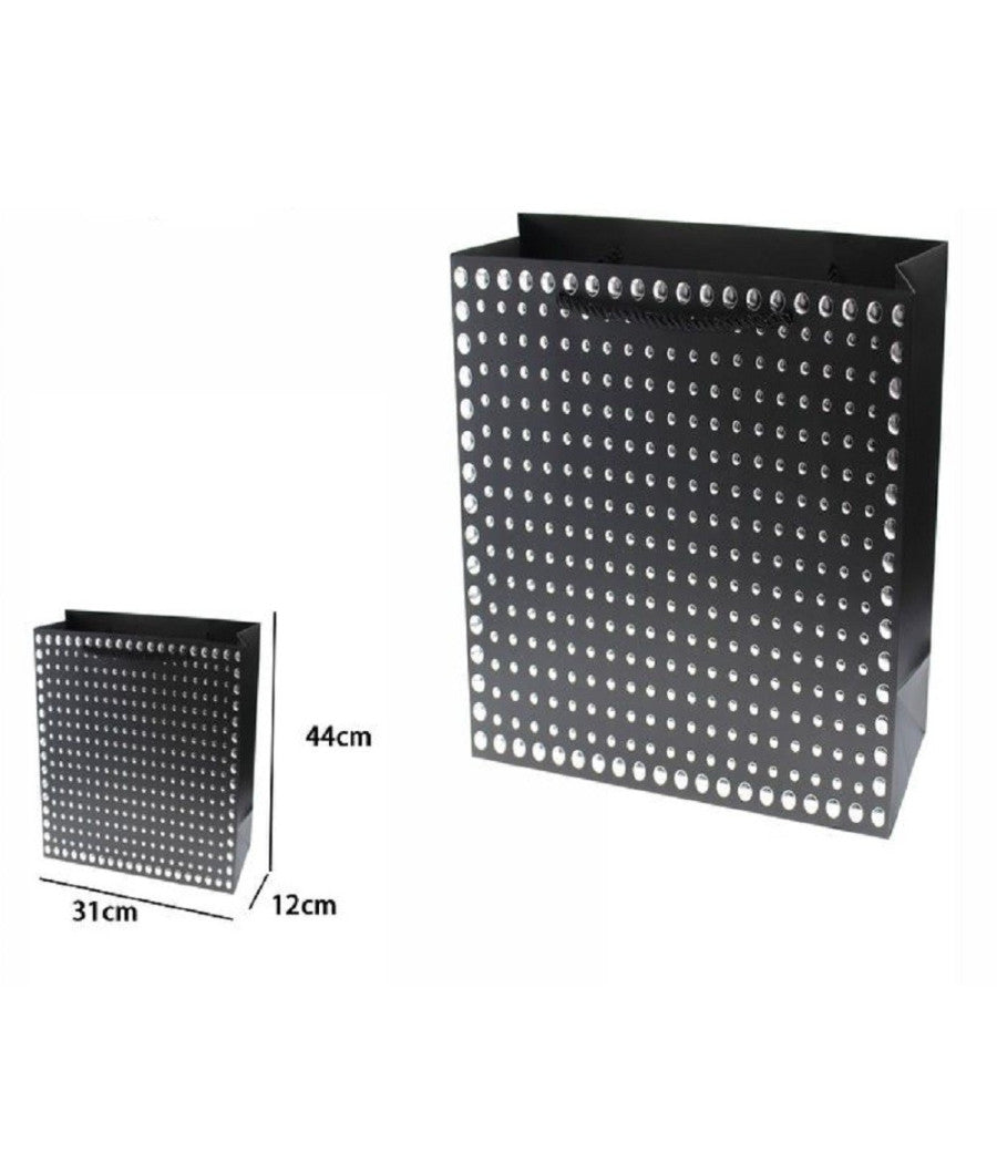 Set 3pz Buste Regalo Shopper Nera Borchie Maniglie A Cordoncino 44x31x12cm 69952         