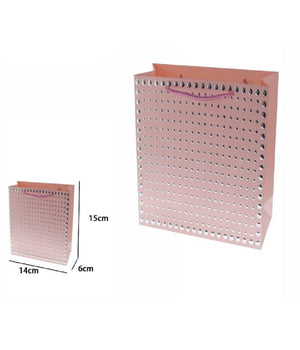 Set 3pz Buste Regalo Shopper Rosa Borchie Maniglie A Cordoncino 15x14x6cm 69945         