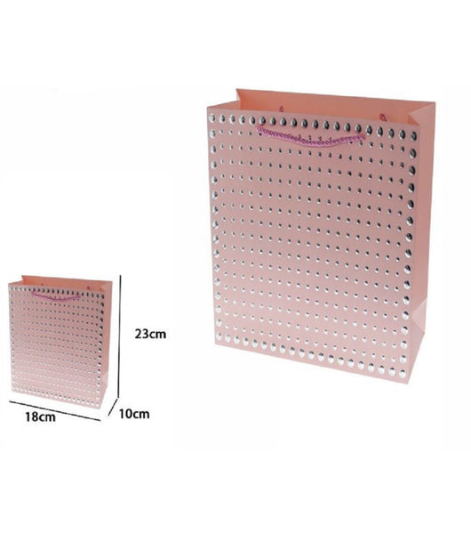 Set 3pz Buste Regalo Shopper Rosa Borchie Maniglie A Cordoncino 23x18x10cm 69946         