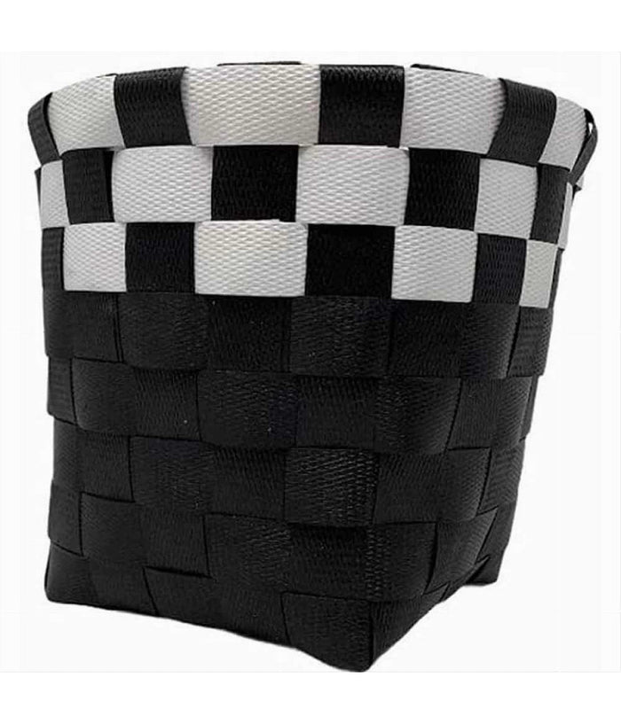Set 3pz Cestini Porta Oggetti Organizer Tessuto Bagno Rotondi Nero Bianco 59073         