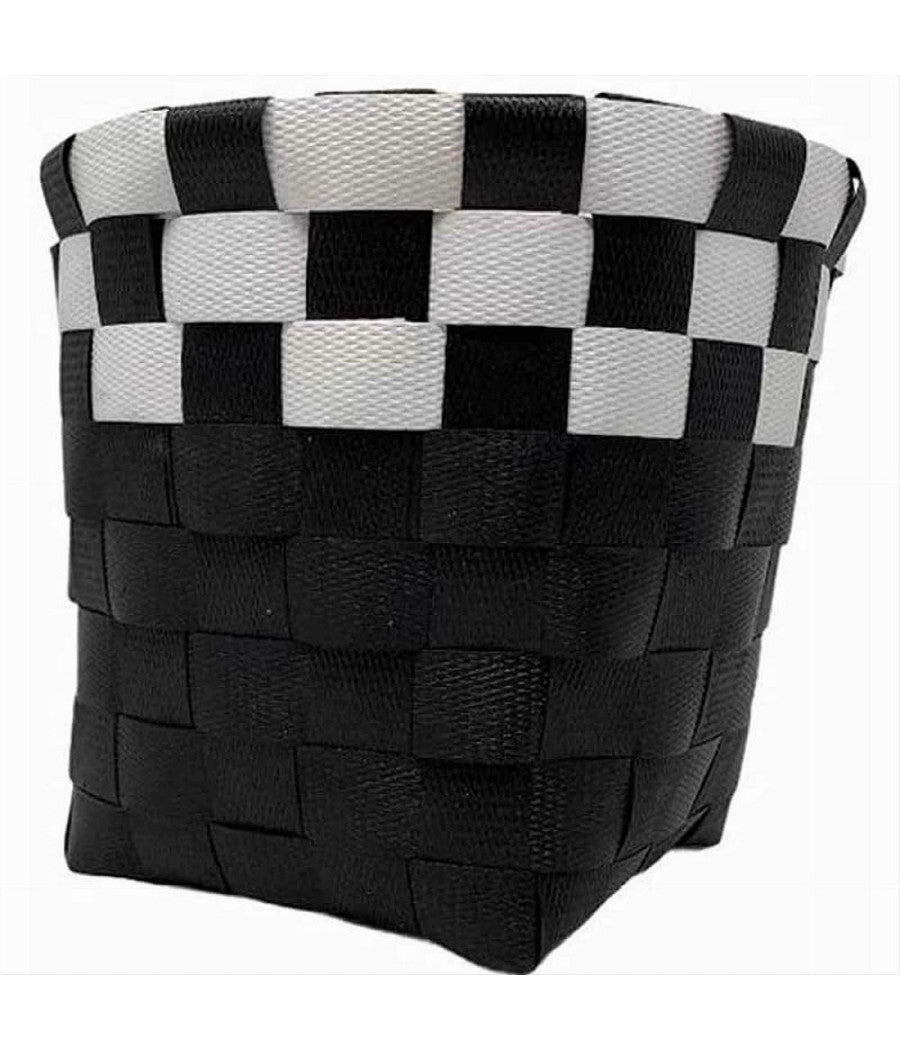 Set 3pz Cestini Porta Oggetti Organizer Tessuto Bagno Rotondi Nero Bianco 59073         