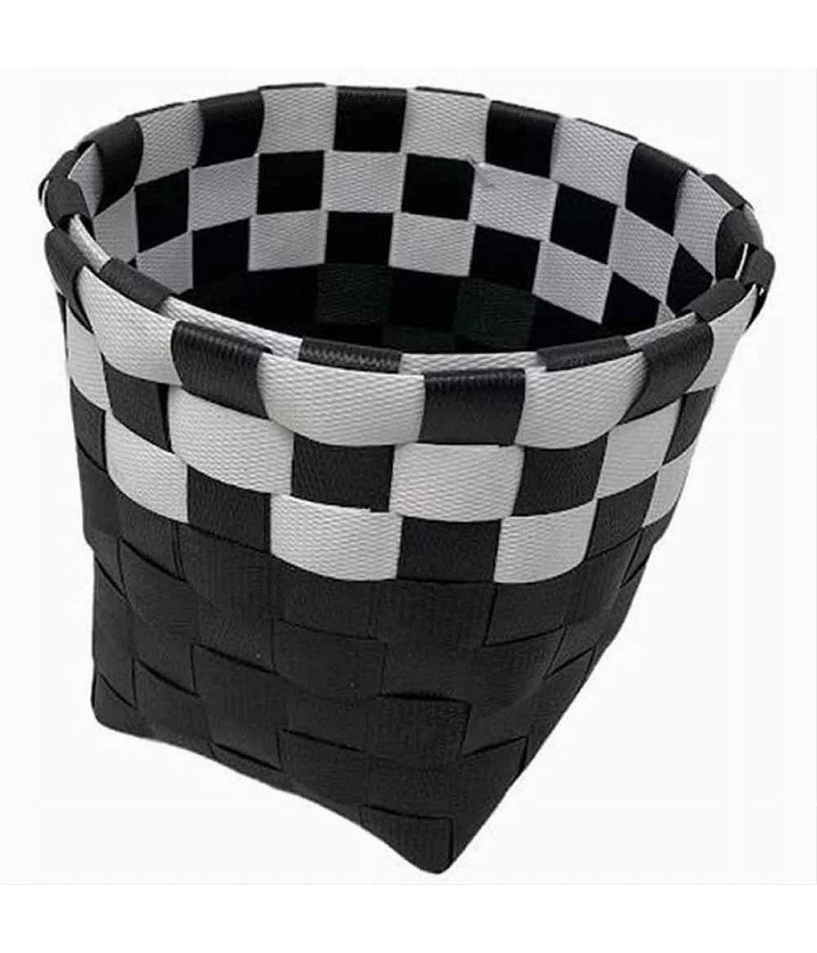 Set 3pz Cestini Porta Oggetti Organizer Tessuto Bagno Rotondi Nero Bianco 59073         