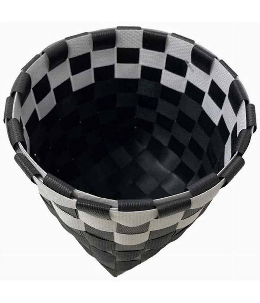 Set 3pz Cestini Porta Oggetti Organizer Tessuto Bagno Rotondi Nero Bianco 59073         