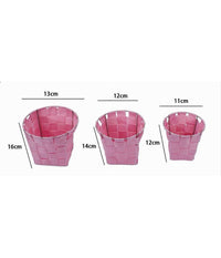 Set 3pz Cestini Rotondi Portaoggetti In Tessuto Rosa Per Bagno Casa Cucina 79047         