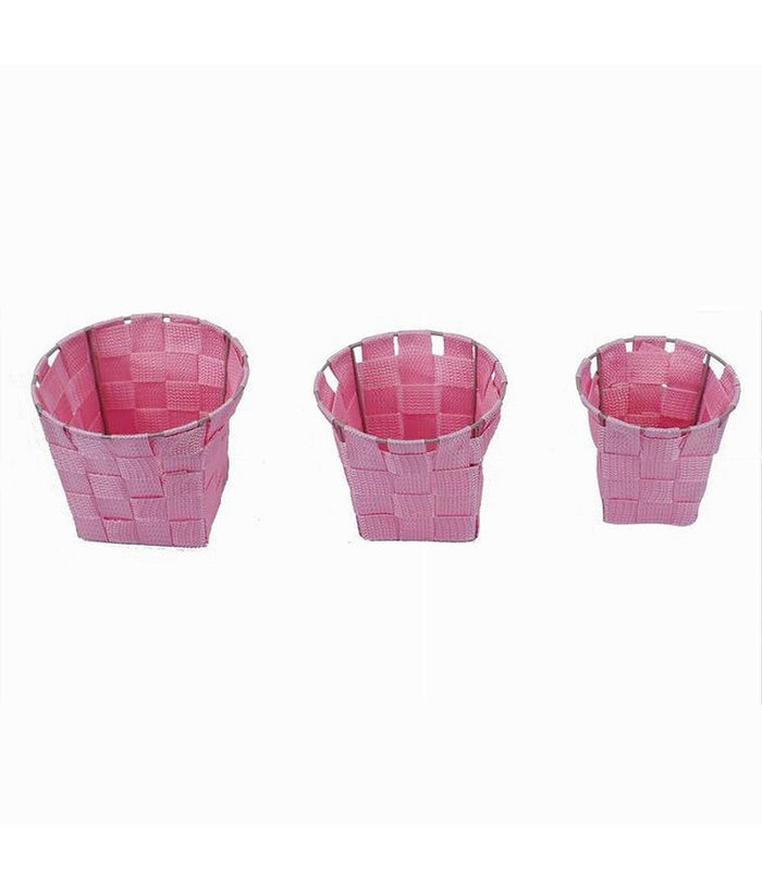 Set 3pz Cestini Rotondi Portaoggetti In Tessuto Rosa Per Bagno Casa Cucina 79047         