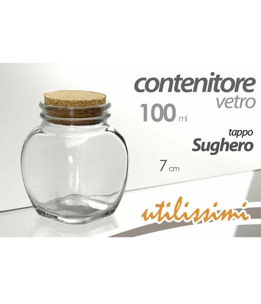 Set 3pz Contenitore Barattolo Barattolino Tondo 100ml Vetro Tappo Sughero 708664         